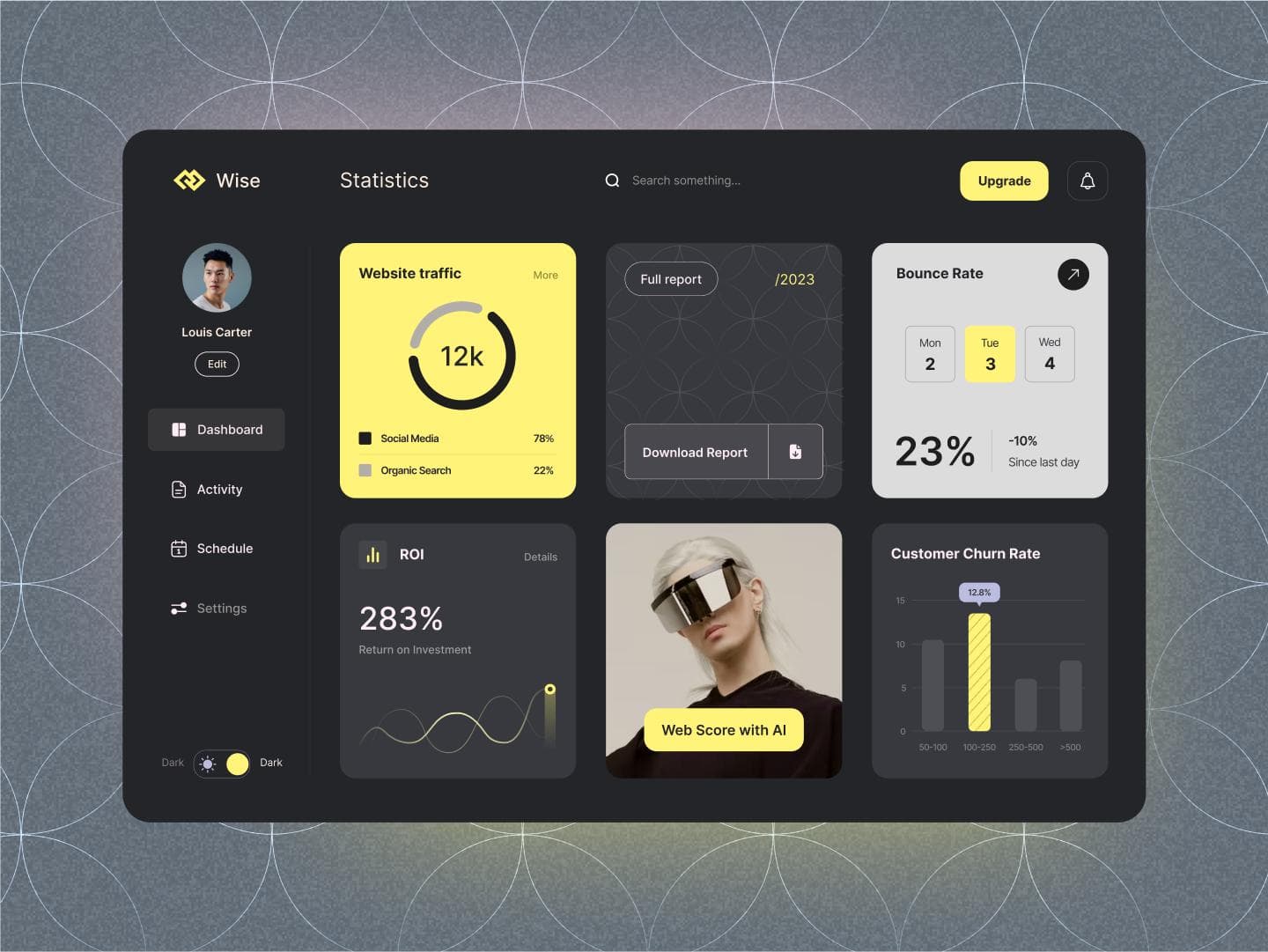 A modern real-time dashboard interface displaying data